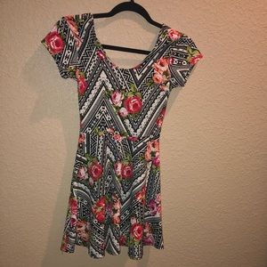 Black and white tribal floral print dress